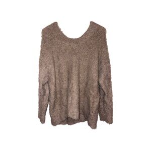 Anthropologie Simone V-Neck Merino Wool Alpaca Fuzzy Sweater in Beige - Size M